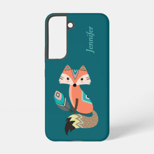 Teal Boho Tribal Fox with Feather Samsung Galaxy S22 Case