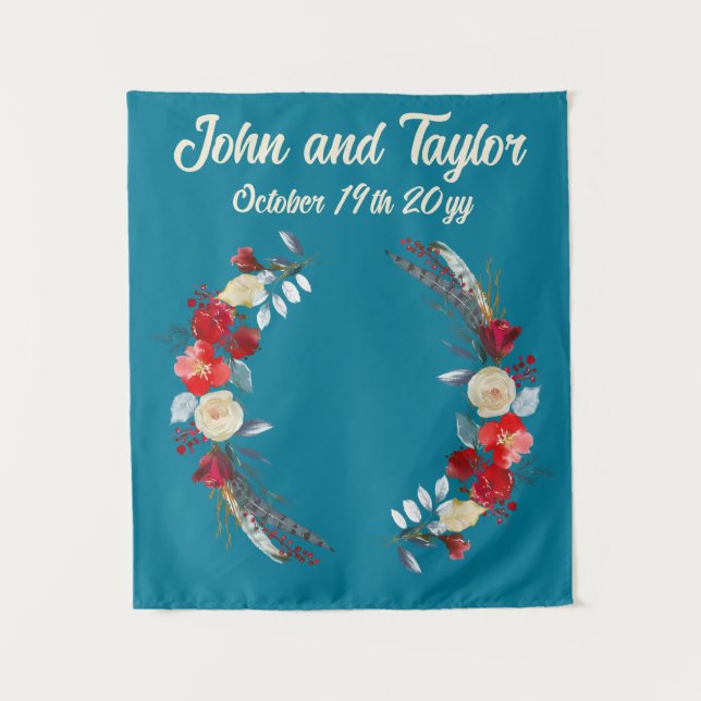 Teal Boho Wedding Backdrop Reception Photo Booth (Front)