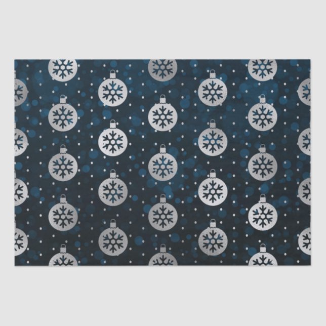 Teal Bokeh and Silver Foil Christmas Baubles Tissue Paper (Front)