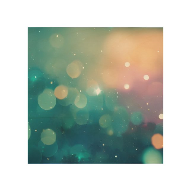 Teal Bokeh Background Wood Wall Art (Front)