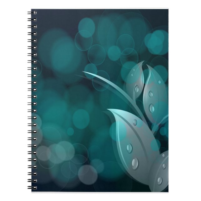 Teal Bokeh Leaves Notebook (Front)