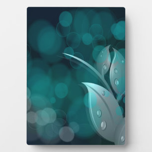 Teal Bokeh Leaves Plaque
