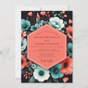 Teal Bold Bloom Wedding Invitation