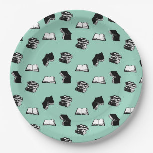 Teal Bookish Bibliophile Librarian Book Pattern Paper Plates