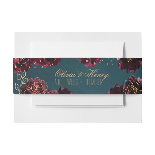 Teal Bordeaux Jewel Tone RSVP Card Mailing Invitation Belly Band