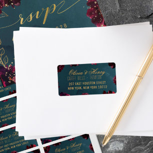 Teal Bordeaux Jewel Tone RSVP Card Mailing Label