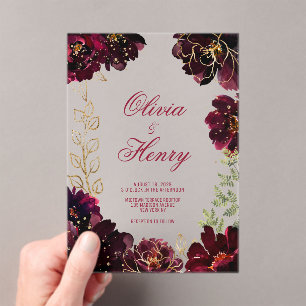 Teal Bordeaux Jewel Tone Wedding Acrylic Invitations