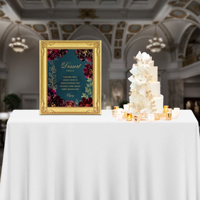 Teal Bordeaux Jewel Tone Wedding Signs Satin (Teal Bordeaux Jewel Tone Wedding Signs suitable to frame for tables or walls. From small to X large.)