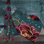 Teal Bordeaux Jewel Tones Gold Wedding Neck Tie<br><div class="desc">A teal blue jewel tone wedding neck tie,  matching the invitation by the same name,  featuring a symphony of deep bordeaux raspberry burgundy red peonies embellished with gold spray and shimmering gold outlines gathered around a deep teal blue watercolor-wash background.</div>