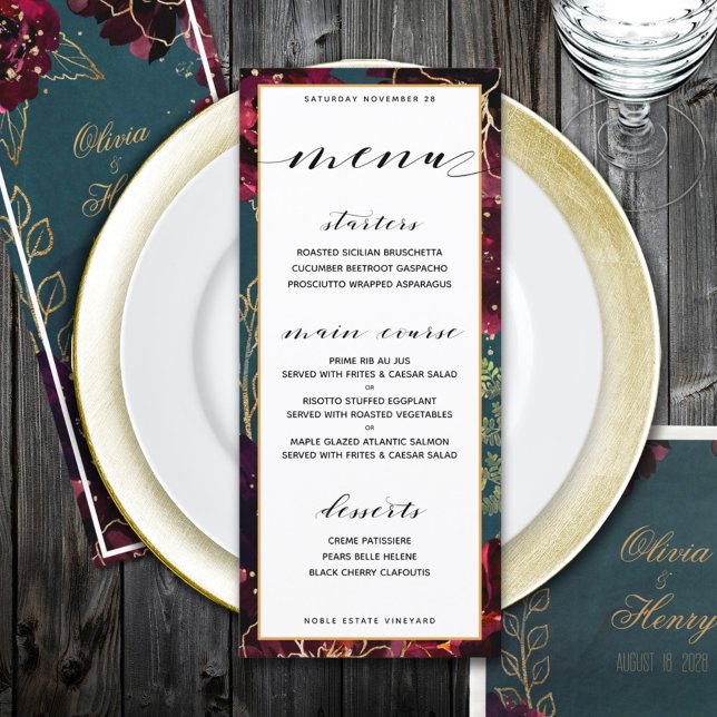 Teal Bordeaux Jewel Tones Wedding Menu (Teal Bordeaux Jewel Tones Wedding Menu)