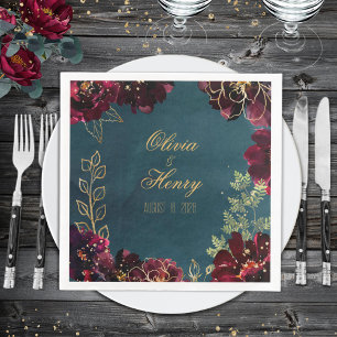 Teal Bordeaux Jewel Tones Wedding Paper Dinner Napkins