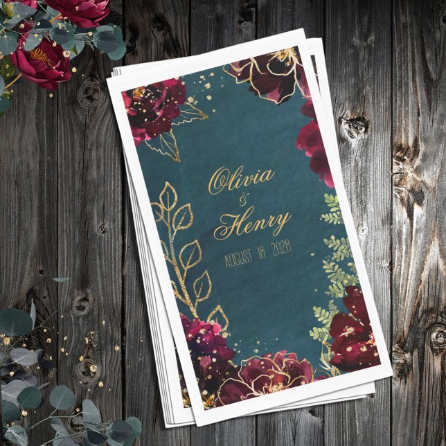 Teal Bordeaux Jewel Tones Wedding Paper Guest Towels (Creator Uploaded)