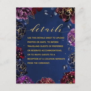 Teal Bordeaux Navy Blue Jewel Tone Details & RSVP Enclosure Card