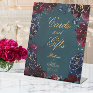 Teal Bordeaux Sapphire Jewel Tone Cards & Gifts Pedestal Sign