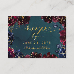 Teal Bordeaux Sapphire Jewel Tone RSVP Online Card