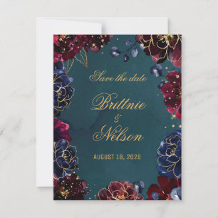 Teal Bordeaux Sapphire Jewel Tones Save The Date Invitation