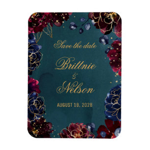 Teal Bordeaux Sapphire Jewel Tones Save The Date Magnet