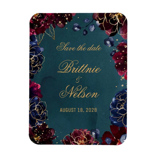 Teal Bordeaux Sapphire Jewel Tones Save The Date Magnet (Vertical)