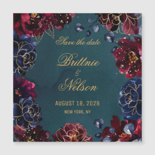 Teal Bordeaux Sapphire Jewel Tones Save The Date Magnetic Invitation