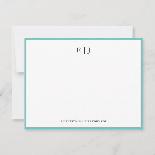 Teal Border Couple Monogram Initials Personalized Note Card