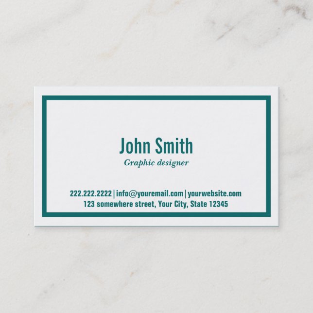 Teal Border Graphic Design Business Card (Front)