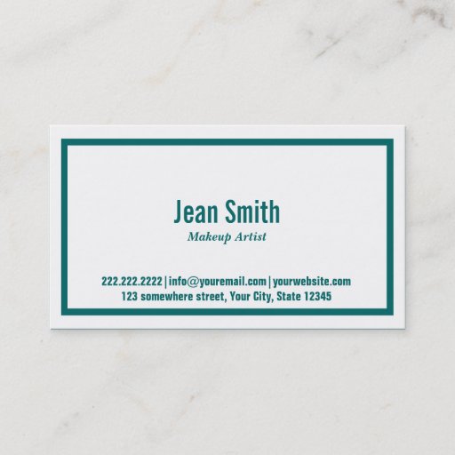 Customizable Teal Border Makeup Artist Business Card