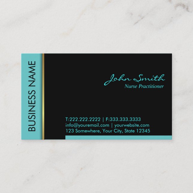 Teal Border Nurse Practitioner Business Card (Front)