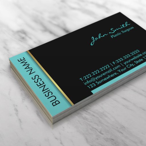 Customizable Teal Border Plastic Surgeon Business Card