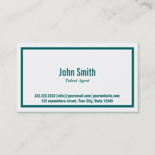 Teal Border Talent Agent Business Card