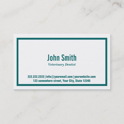 Customizable Teal Border Veterinary Dentist Business Card