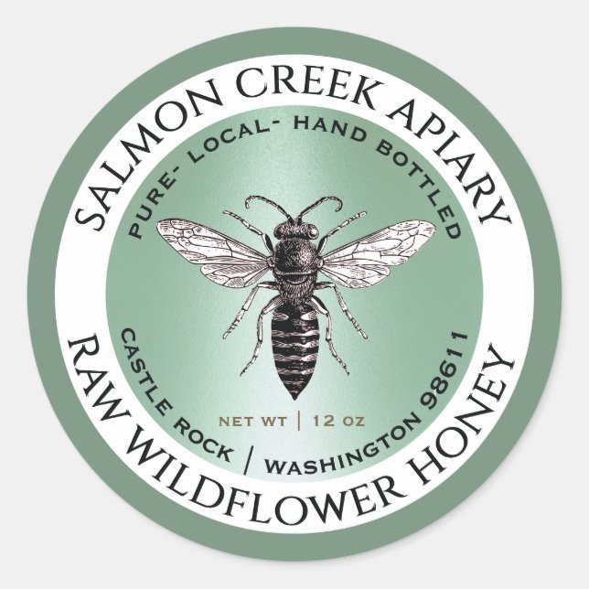 Teal Border Wildflower Honey Queen Bee Classic Round Sticker (Front)
