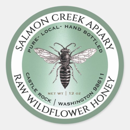 Teal Border Wildflower Honey Queen Bee Classic Round Sticker