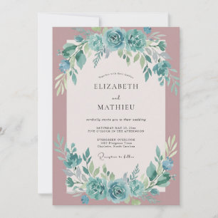 Teal Botanical Arch Flourish Wedding Invitation