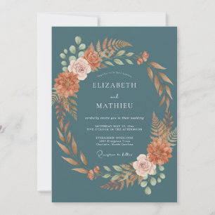 Teal Botanical Autumn Wedding Invitation