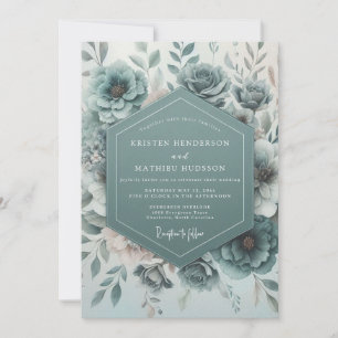 Teal Botanical Bloom Wedding Invitation