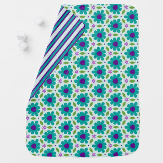 Teal Botanical Flowers on Cute Girly Aqua Floral Baby Blanket