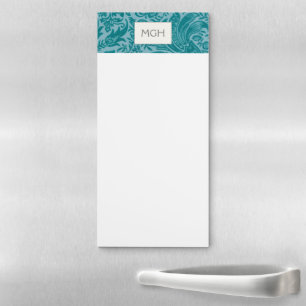Teal Botanical Monogram Magnetic Notepad