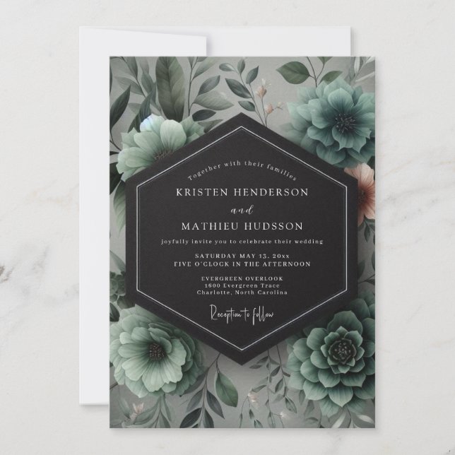 Teal Botanical Romance Wedding Invitation (Front)
