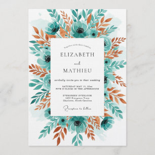 Teal Botanical Romance Wedding Invitation