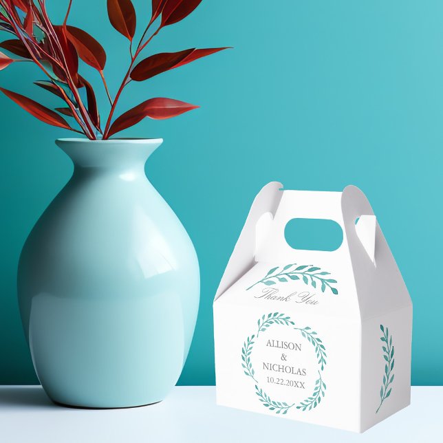 Teal Botanical Simple Elegant Modern Wedding Favor Boxes (Creator Uploaded)