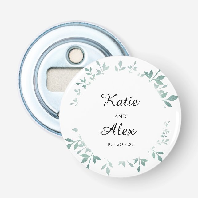 Teal Botanical Textured Effect Wedding Favor Bottle Opener (Front)