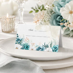 Teal Botanical Wedding Place Card