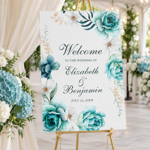 Teal Botanical Wedding Welcome Sign Decor