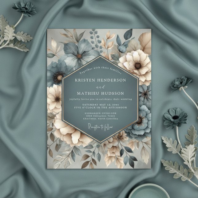Teal Botanical Whimsy Wedding Invitation (Creator Uploaded)