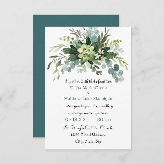 Teal Bouquet - 3x5 Wedding Invitation (Front/Back)