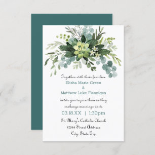 Teal Bouquet - 3x5 Wedding Invitation