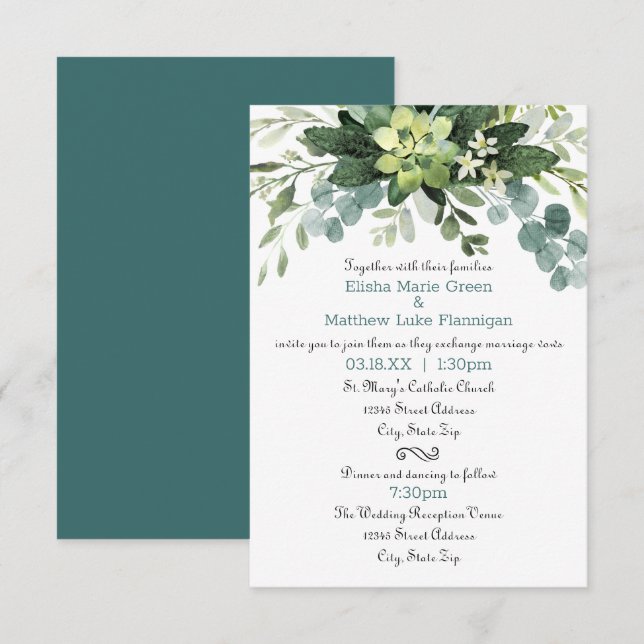 Teal Bouquet - 3x5 Wedding/Reception Invitation (Front/Back)