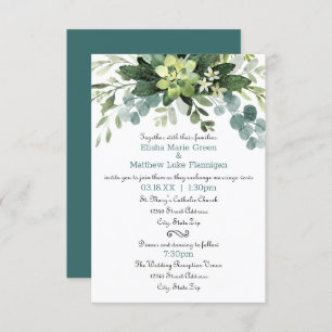 Teal Bouquet - 3x5 Wedding/Reception Invitation