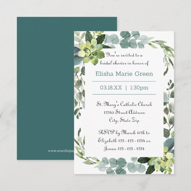Teal Bouquet Frame - 3x5 Bridal Shower Invitation (Front/Back)