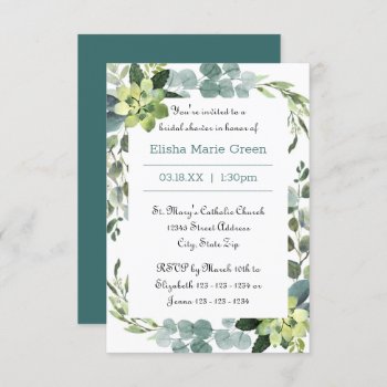 Teal Bouquet Frame - 3x5 Bridal Shower Invitation by Midesigns55555 at Zazzle